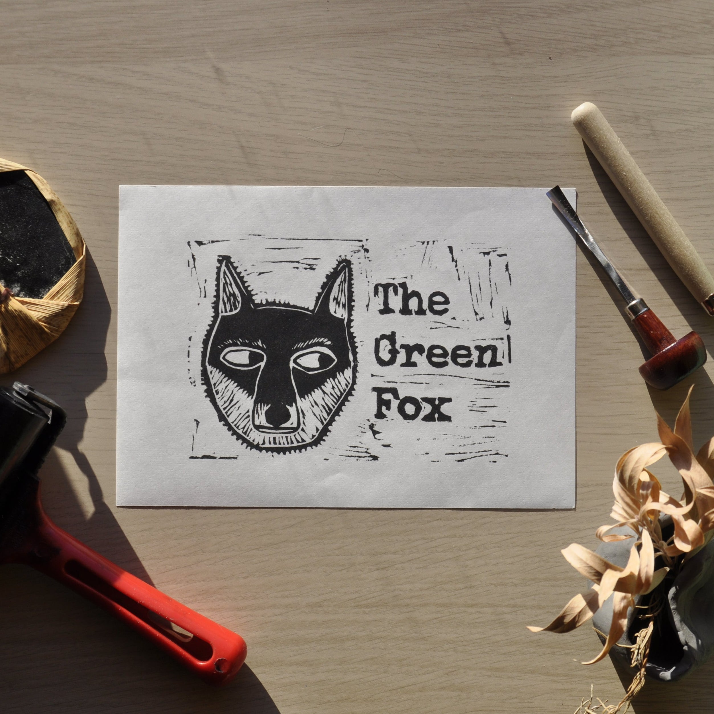 The Green Fox Linoprint