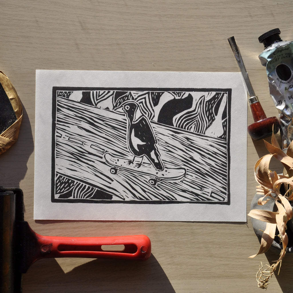 Skater Magpie Print