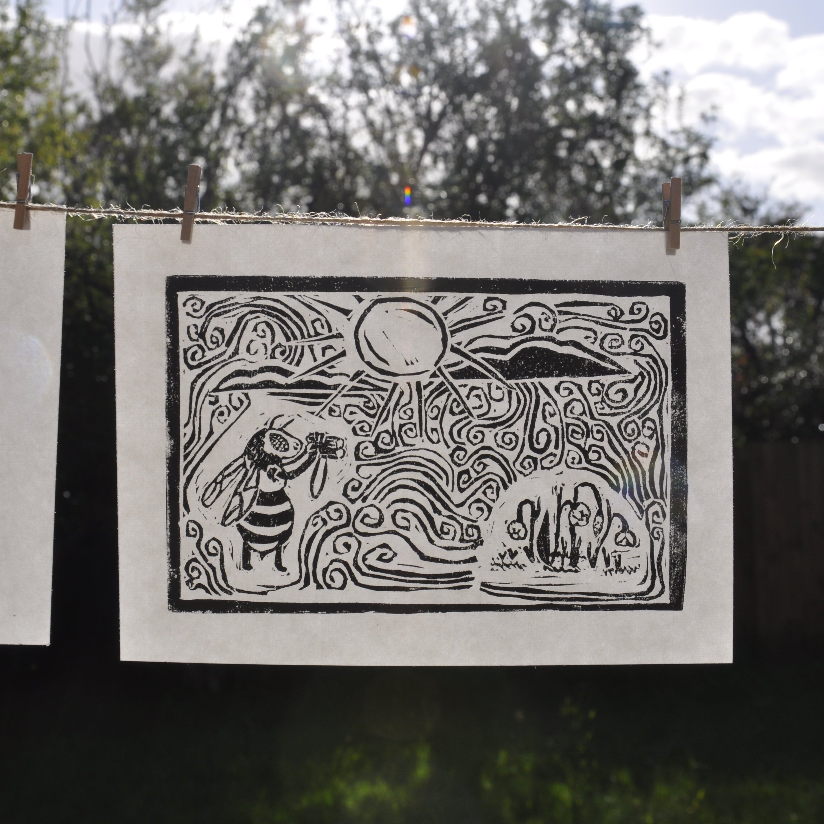 Hungry Bumble Bee Linoprint