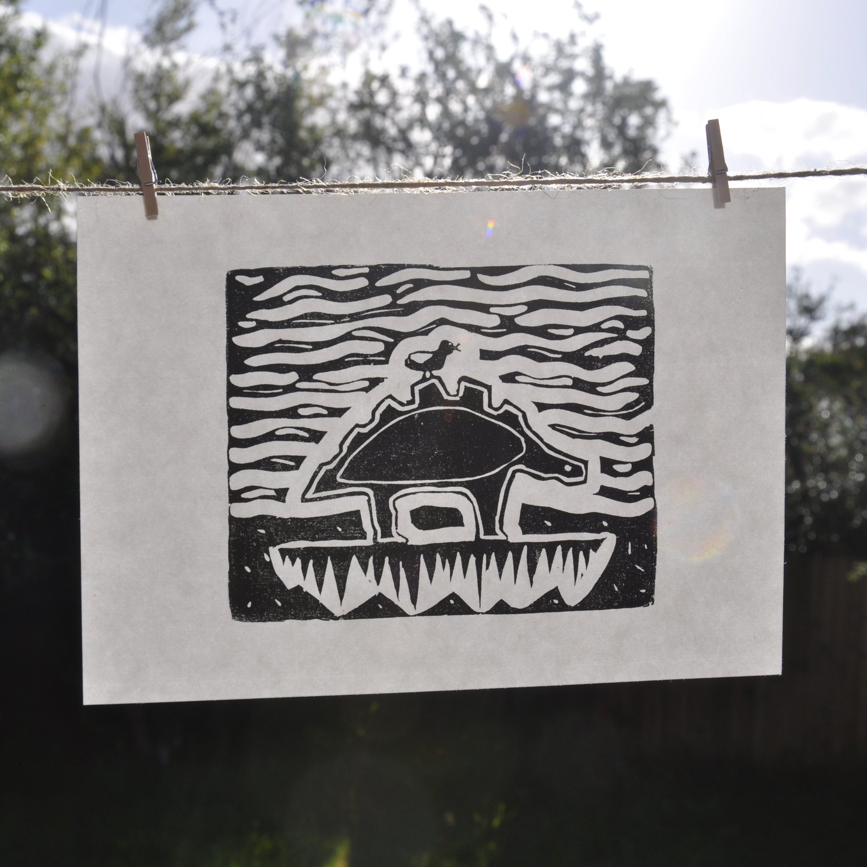 Dino And Friend Linoprint